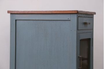 アンティーク家具　アンティークペイント モールガラス・サイドキャビネット(サイドテーブル、収納棚)