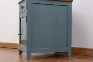 アンティーク家具　アンティークペイント モールガラス・サイドキャビネット(サイドテーブル、収納棚)