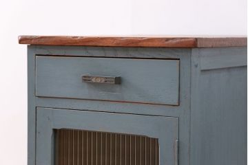 アンティーク家具　アンティークペイント モールガラス・サイドキャビネット(サイドテーブル、収納棚)