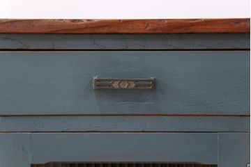 アンティーク家具　アンティークペイント モールガラス・サイドキャビネット(サイドテーブル、収納棚)