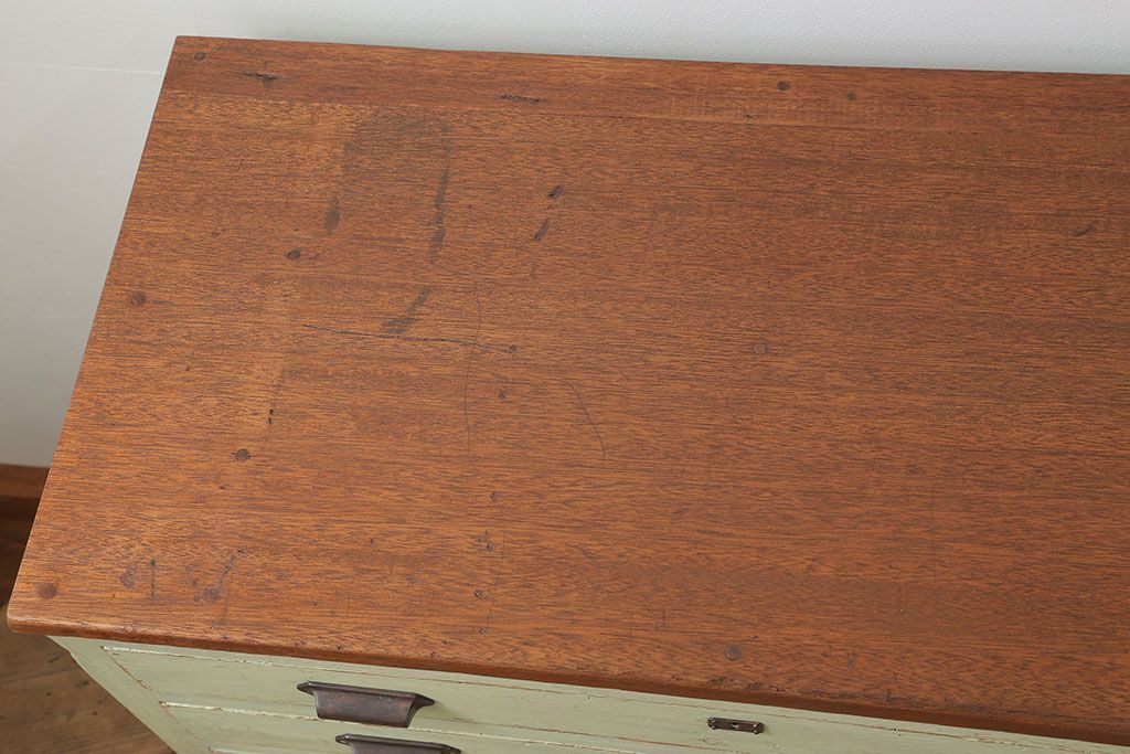 レトロ家具　昭和レトロ アンティークペイント 脚付きの12杯引き出し(チェスト、ドロワー)