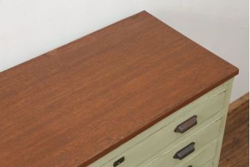 レトロ家具　昭和レトロ アンティークペイント 脚付きの12杯引き出し(チェスト、ドロワー)