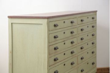 レトロ家具　昭和レトロ アンティークペイント 脚付きの12杯引き出し(チェスト、ドロワー)