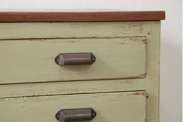レトロ家具　昭和レトロ アンティークペイント 脚付きの12杯引き出し(チェスト、ドロワー)