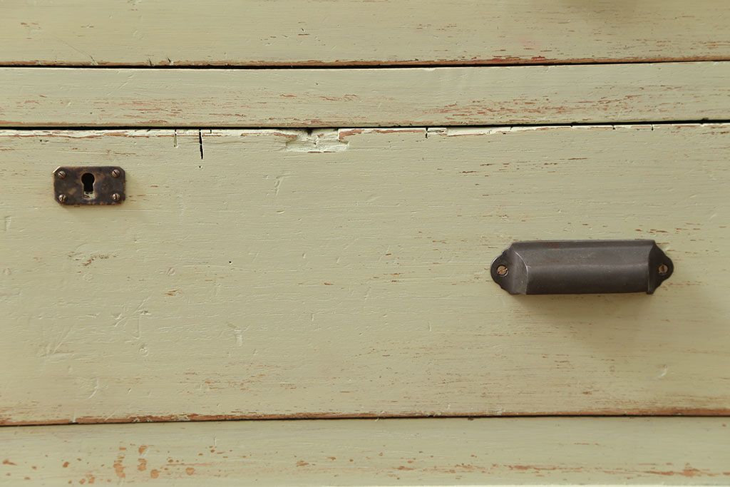 レトロ家具　昭和レトロ アンティークペイント 脚付きの12杯引き出し(チェスト、ドロワー)