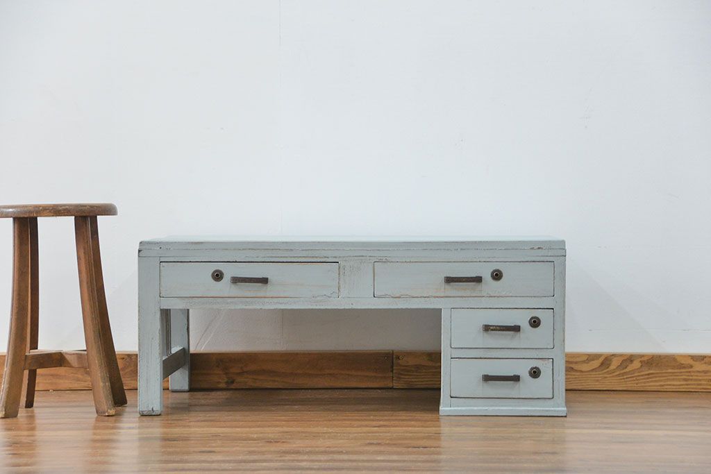 アンティーク家具　アンティークペイント 片袖机(テーブル、作業台)