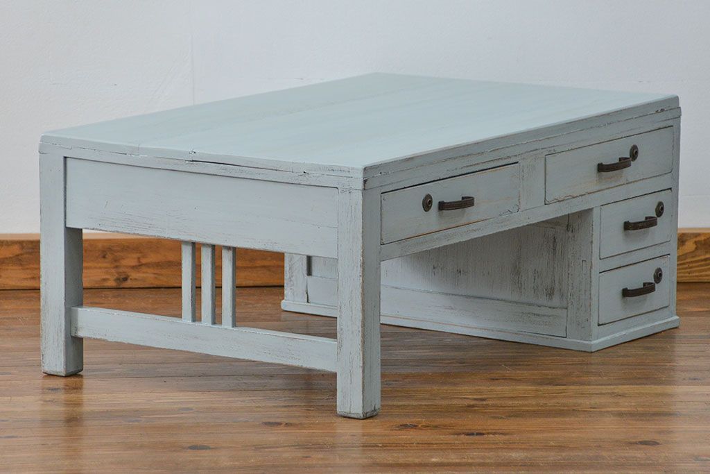 アンティーク家具　アンティークペイント 片袖机(テーブル、作業台)