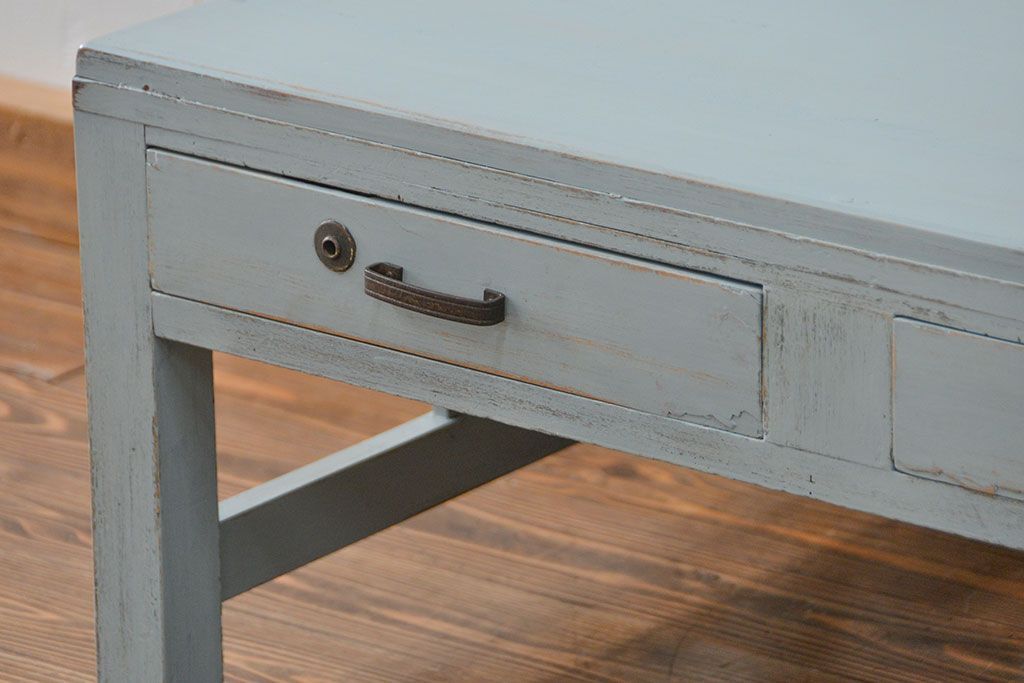 アンティーク家具　アンティークペイント 片袖机(テーブル、作業台)