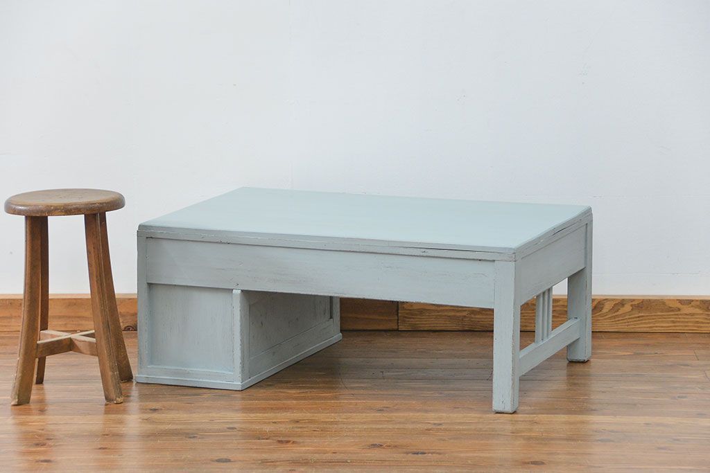 アンティーク家具　アンティークペイント 片袖机(テーブル、作業台)