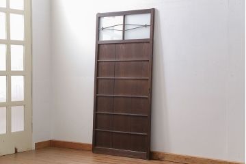 古民具・骨董 味のある横桟付きの引き戸　(ガラス戸、板戸、舞良戸)