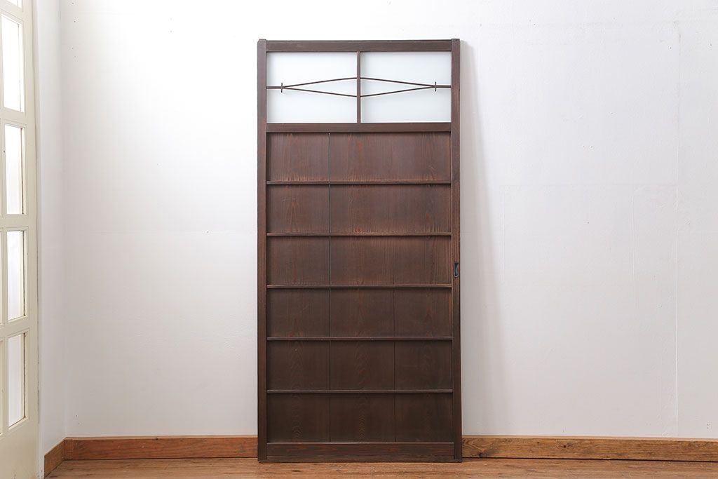 古民具・骨董 味のある横桟付きの引き戸　(ガラス戸、板戸、舞良戸)