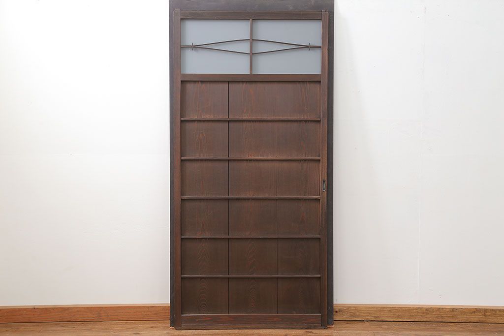 古民具・骨董 味のある横桟付きの引き戸　(ガラス戸、板戸、舞良戸)