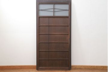 古民具・骨董 味のある横桟付きの引き戸　(ガラス戸、板戸、舞良戸)