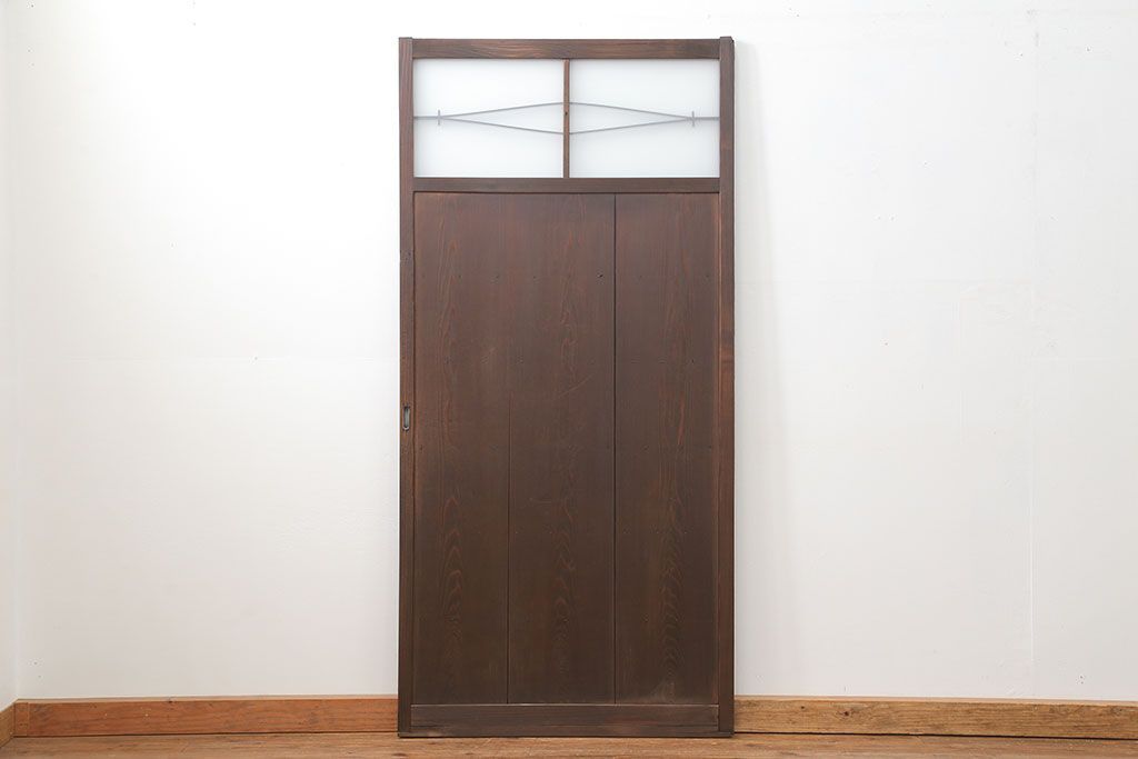 古民具・骨董 味のある横桟付きの引き戸　(ガラス戸、板戸、舞良戸)