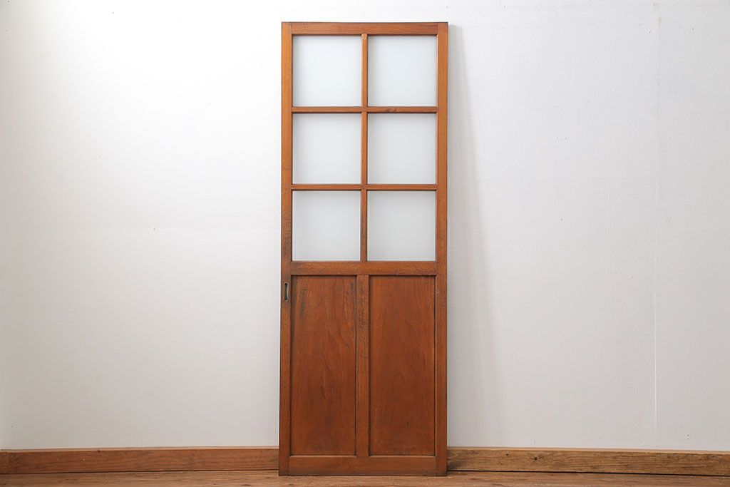 昭和レトロ すりガラス入りのシンプルなガラス戸(1)　(引き戸)