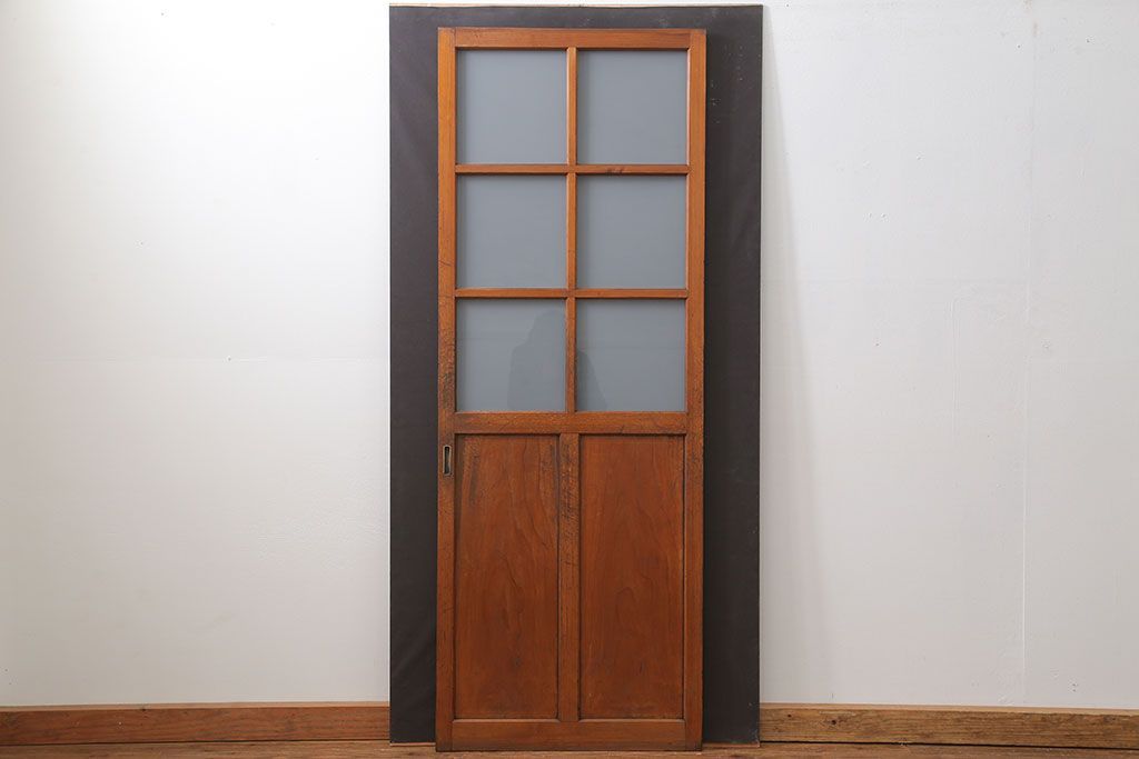 昭和レトロ すりガラス入りのシンプルなガラス戸(1)　(引き戸)