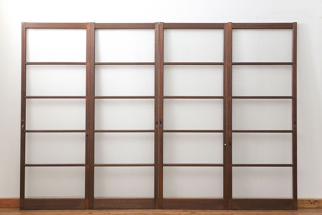 昭和レトロ モールガラス入りのシンプルなガラス戸　4枚セット　(引き戸)