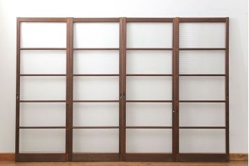 昭和レトロ モールガラス入りのシンプルなガラス戸　4枚セット　(引き戸)