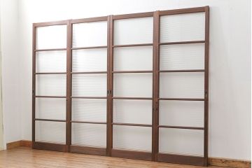 昭和レトロ モールガラス入りのシンプルなガラス戸　4枚セット　(引き戸)