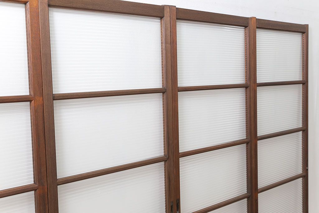 昭和レトロ モールガラス入りのシンプルなガラス戸　4枚セット　(引き戸)