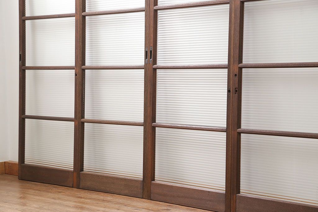 昭和レトロ モールガラス入りのシンプルなガラス戸　4枚セット　(引き戸)