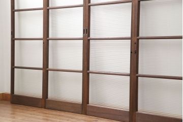 昭和レトロ モールガラス入りのシンプルなガラス戸　4枚セット　(引き戸)