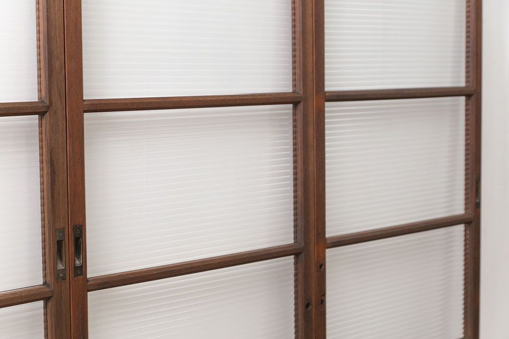 昭和レトロ モールガラス入りのシンプルなガラス戸　4枚セット　(引き戸)