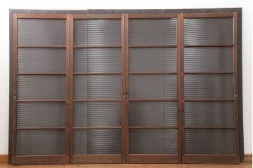 昭和レトロ モールガラス入りのシンプルなガラス戸　4枚セット　(引き戸)