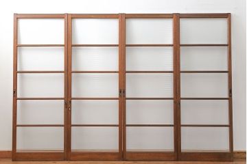 昭和レトロ モールガラス入りのシンプルなガラス戸　4枚セット　(引き戸)