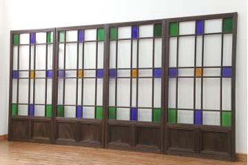 大正ロマン 古い洋館で使われていた　色ガラス引き戸　4枚セット　(ガラス戸、和風建具)