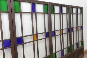 大正ロマン 古い洋館で使われていた　色ガラス引き戸　4枚セット　(ガラス戸、和風建具)