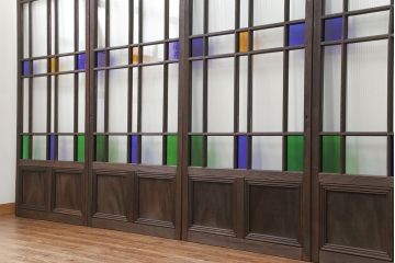 大正ロマン 古い洋館で使われていた　色ガラス引き戸　4枚セット　(ガラス戸、和風建具)