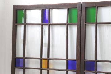 大正ロマン 古い洋館で使われていた　色ガラス引き戸　4枚セット　(ガラス戸、和風建具)