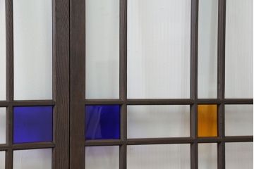 大正ロマン 古い洋館で使われていた　色ガラス引き戸　4枚セット　(ガラス戸、和風建具)