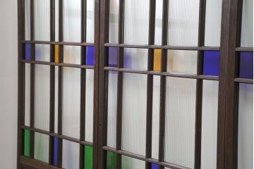 大正ロマン 古い洋館で使われていた　色ガラス引き戸　4枚セット　(ガラス戸、和風建具)