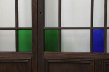 大正ロマン 古い洋館で使われていた　色ガラス引き戸　4枚セット　(ガラス戸、和風建具)