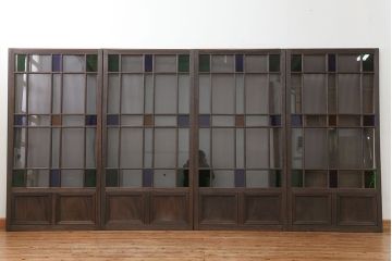 大正ロマン 古い洋館で使われていた　色ガラス引き戸　4枚セット　(ガラス戸、和風建具)