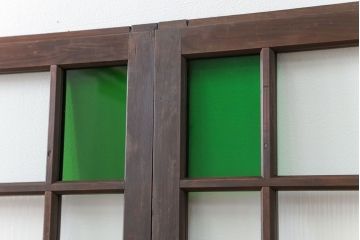 大正ロマン 古い洋館で使われていた　色ガラス引き戸　4枚セット　(ガラス戸、和風建具)
