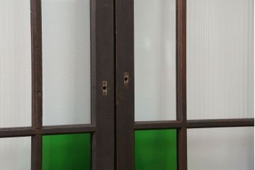 大正ロマン 古い洋館で使われていた　色ガラス引き戸　4枚セット　(ガラス戸、和風建具)