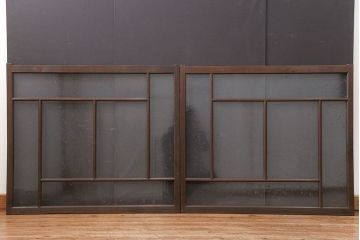 大正ロマン　気泡ガラス入りの上質な変わり型ガラス戸2枚(引き戸・窓)