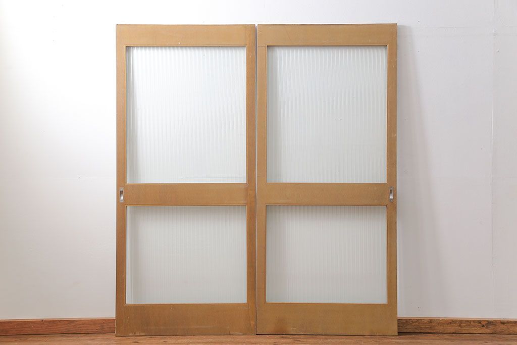 昭和レトロ 背の高いモールガラス引き戸　2枚セット　(ガラス戸)