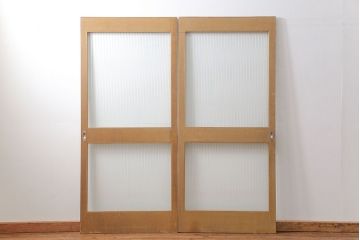 昭和レトロ 背の高いモールガラス引き戸　2枚セット　(ガラス戸)