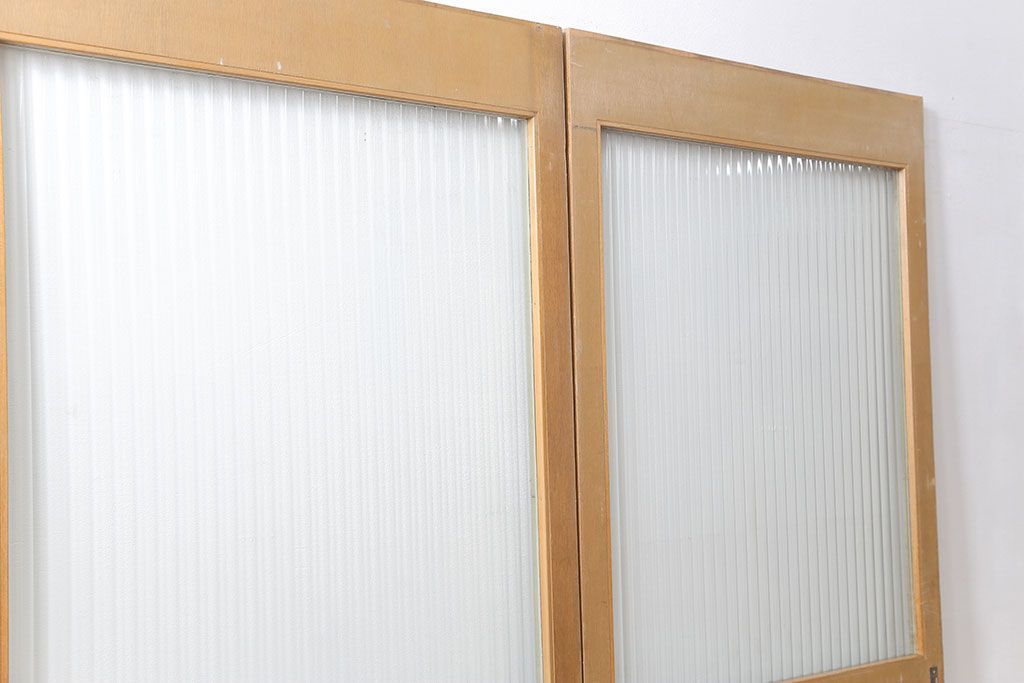 昭和レトロ 背の高いモールガラス引き戸　2枚セット　(ガラス戸)