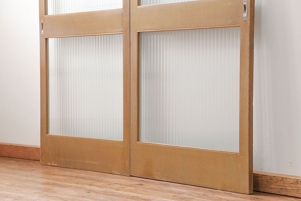 昭和レトロ 背の高いモールガラス引き戸　2枚セット　(ガラス戸)