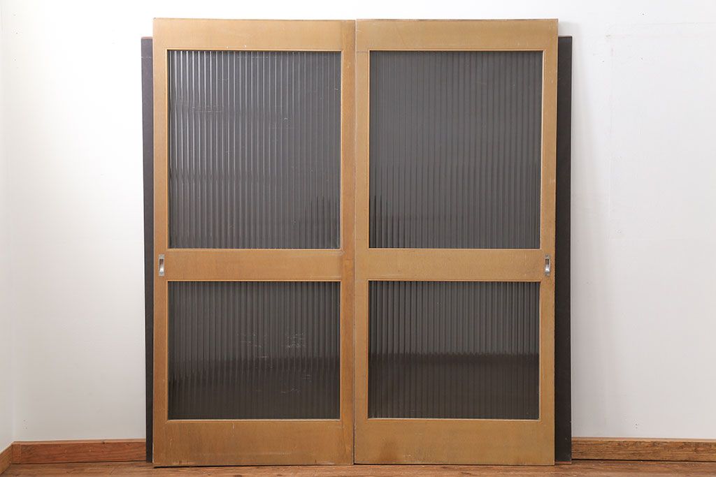 昭和レトロ 背の高いモールガラス引き戸　2枚セット　(ガラス戸)