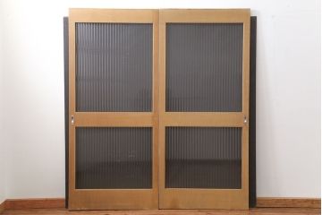 昭和レトロ 背の高いモールガラス引き戸　2枚セット　(ガラス戸)