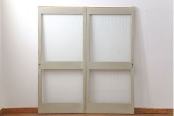 昭和レトロ 背の高いモールガラス引き戸　2枚セット　(ガラス戸)