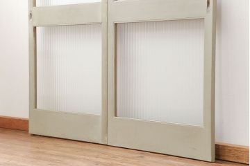 昭和レトロ 背の高いモールガラス引き戸　2枚セット　(ガラス戸)