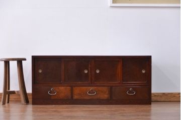 アンティーク家具　古民具・骨董 前面欅材 杢目の素晴らしい時代箪笥ローボード(収納棚)