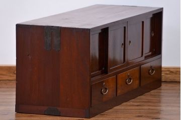 アンティーク家具　古民具・骨董 前面欅材 杢目の素晴らしい時代箪笥ローボード(収納棚)